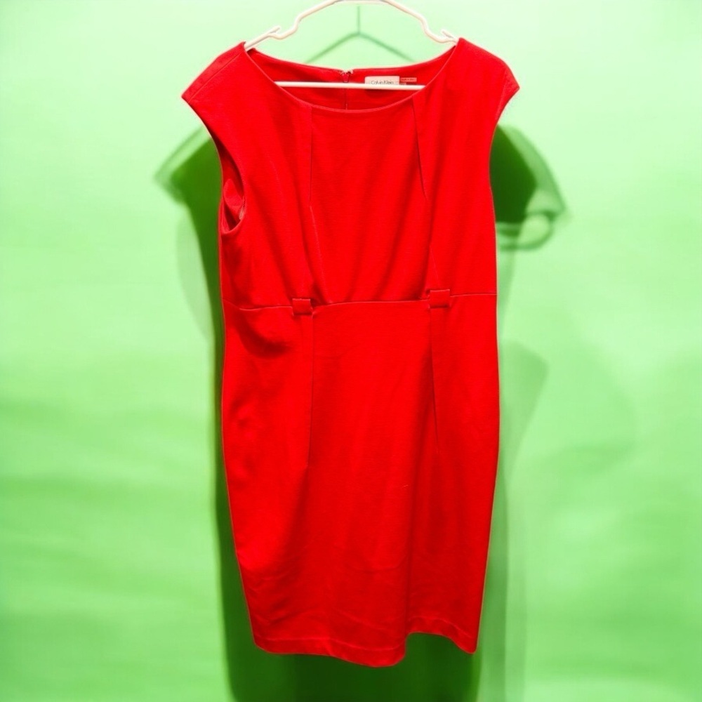 Calvin Klein Red Cocktail Dress no belt size 14 length 39in pit to pit 20in